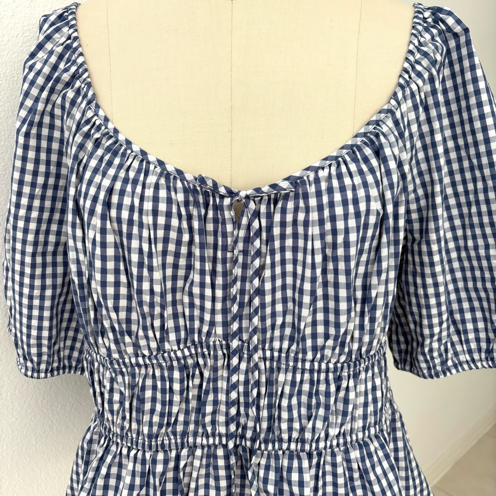 Gap Factory Puff Sleeve Cinched-Waist Top NWT Cotton Blue & White Gingham XL - Picture 3 of 8